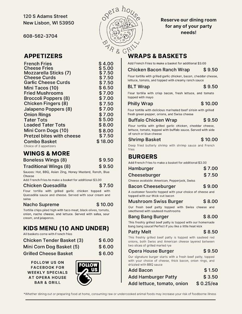 Opera House Bar & Grill Menu image 1