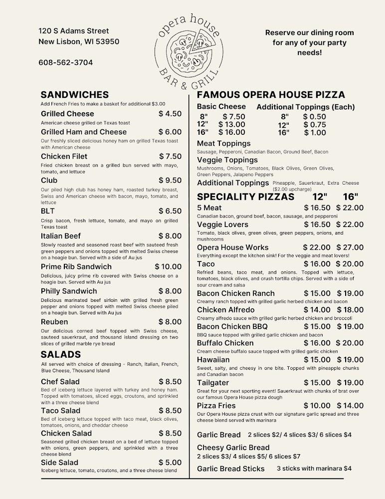 Opera House Bar & Grill Menu image 2